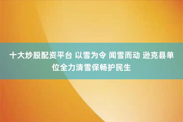 十大炒股配资平台 以雪为令 闻雪而动 逊克县单位全力清雪保畅护民生